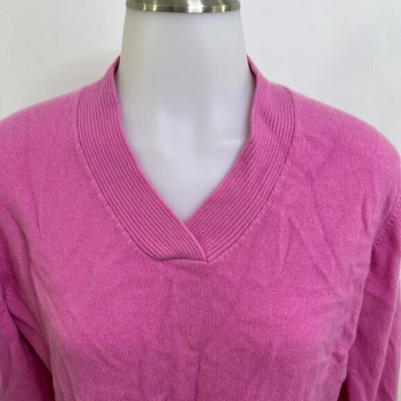 Hanna Andersson Sweater M Pink 100% Cashmere V-neck Long Sleeve Solid Barbiecore - Picture 2 of 13